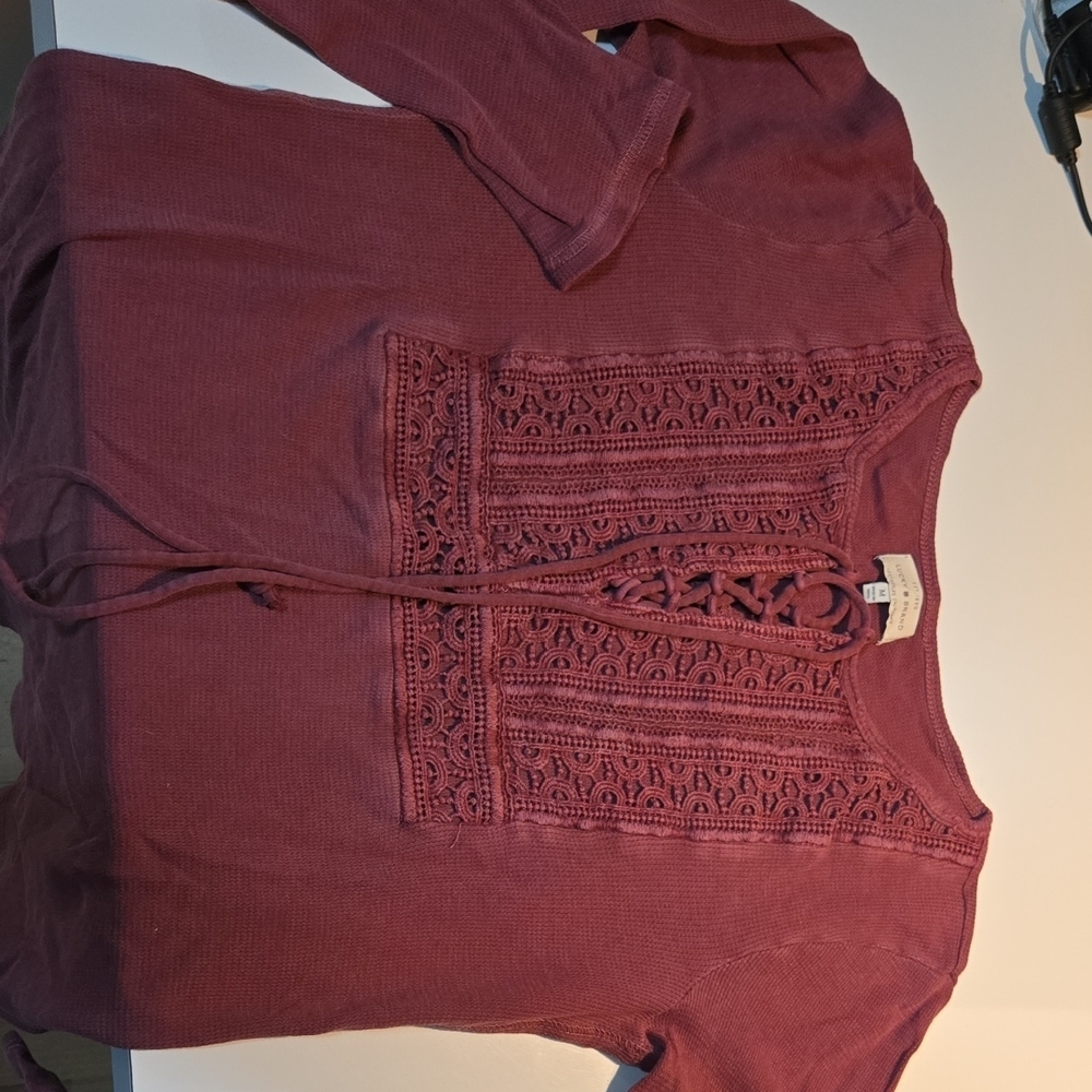 Lucky Brand Women's Long Sleeve Top - Burgundy